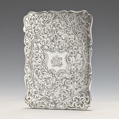 1871 British antique sterling silver card case, 67g, boxed, excellent condition, Robert Thornton