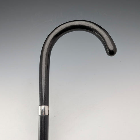 1933年 英国ヴィンテージ 黒軸 曲がりハンドル 純銀装飾 軽量ステッキ 杖 94cm M&T Ltd