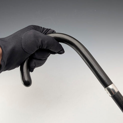 1933年 英国ヴィンテージ 黒軸 曲がりハンドル 純銀装飾 軽量ステッキ 杖 94cm M&T Ltd