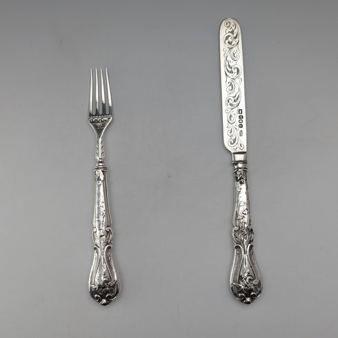 Circa 1851 British antique pure silver christening cutlery, total weight 34g, James Collins