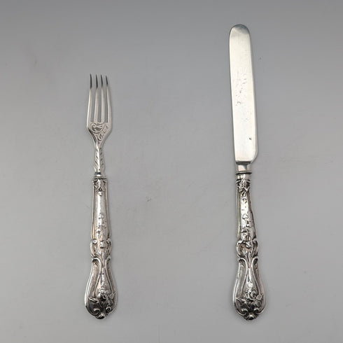 Circa 1851 British antique pure silver christening cutlery, total weight 34g, James Collins