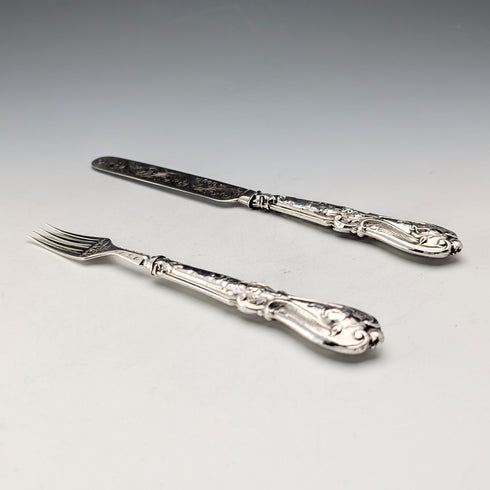 Circa 1851 British antique pure silver christening cutlery, total weight 34g, James Collins