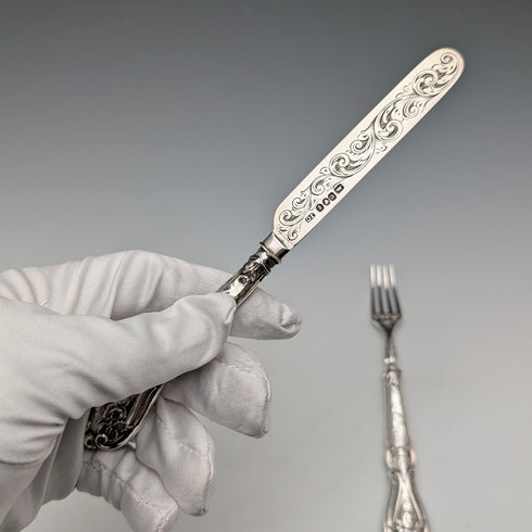 Circa 1851 British antique pure silver christening cutlery, total weight 34g, James Collins