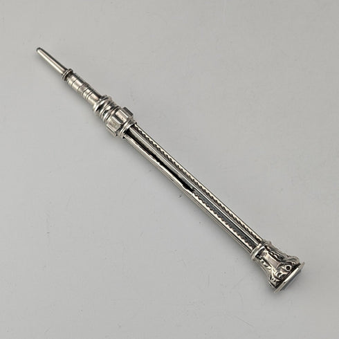 約 1910 年古董銀質推拉鉛筆 54-71 毫米白色石頭