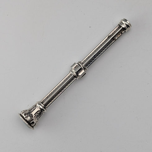 約 1910 年古董銀質推拉鉛筆 54-71 毫米白色石頭