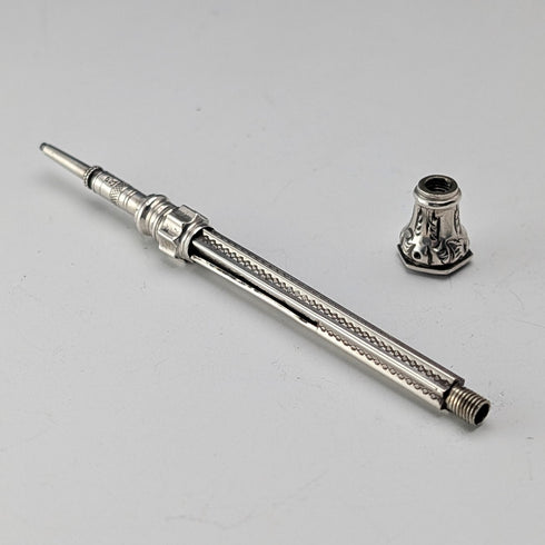 約 1910 年古董銀質推拉鉛筆 54-71 毫米白色石頭