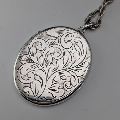 1975年 英国ヴィンテージ 純銀製 大型ロケットペンダント 純銀ネックレス付き 計29.5g 箱入り Nathan Brothers