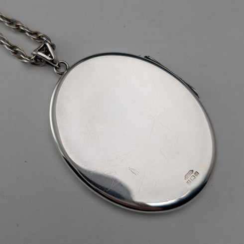 1975年 英国ヴィンテージ 純銀製 大型ロケットペンダント 純銀ネックレス付き 計29.5g 箱入り Nathan Brothers