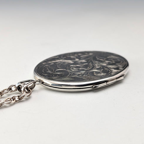 1975年 英国ヴィンテージ 純銀製 大型ロケットペンダント 純銀ネックレス付き 計29.5g 箱入り Nathan Brothers