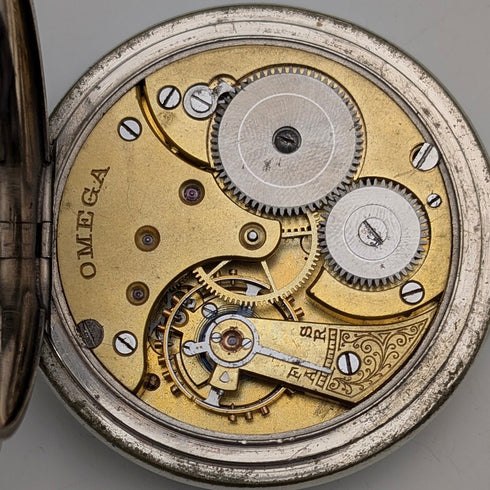 古董歐米茄懷錶,約 1910 年,直徑 55 毫米,鐵路錶,合金錶殼,運作良好