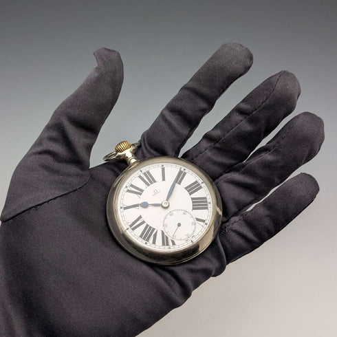 古董歐米茄懷錶,約 1910 年,直徑 55 毫米,鐵路錶,合金錶殼,運作良好