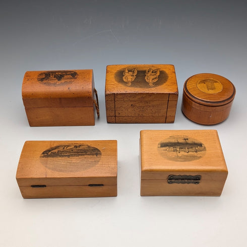 一套 5 件古董英國木製 Mauclin 盒子,約 1900 年製造