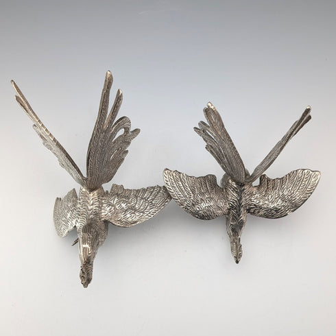 Pair of vintage pewter fighting cock figurines