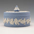 Vintage British Wedgwood Jasperware Round Box for Small Items, Pale Blue