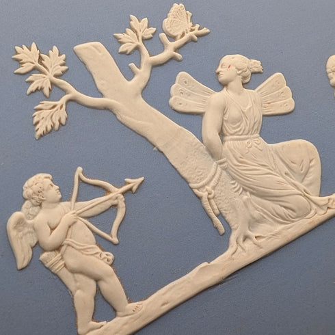 英国ヴィンテージ ウェッジウッド ジャスパーウェア製 オーバルディッシュ ペールブルー