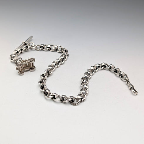 Circa 1900 British Antique Fancy Link Sterling Silver Albert Chain 53g Carriage Fob