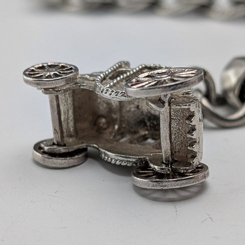 Circa 1900 British Antique Fancy Link Sterling Silver Albert Chain 53g Carriage Fob