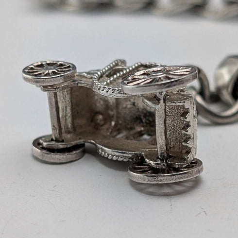 Circa 1900 British Antique Fancy Link Sterling Silver Albert Chain 53g Carriage Fob