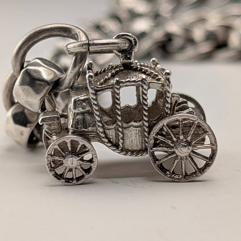 Circa 1900 British Antique Fancy Link Sterling Silver Albert Chain 53g Carriage Fob