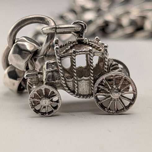 Circa 1900 British Antique Fancy Link Sterling Silver Albert Chain 53g Carriage Fob
