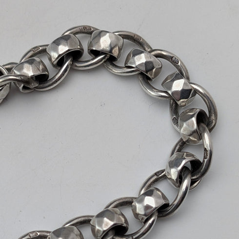 Circa 1900 British Antique Fancy Link Sterling Silver Albert Chain 53g Carriage Fob