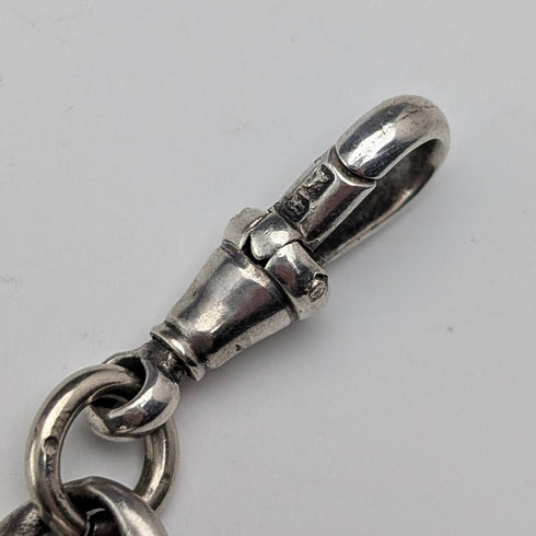 Circa 1900 British Antique Fancy Link Sterling Silver Albert Chain 53g Carriage Fob