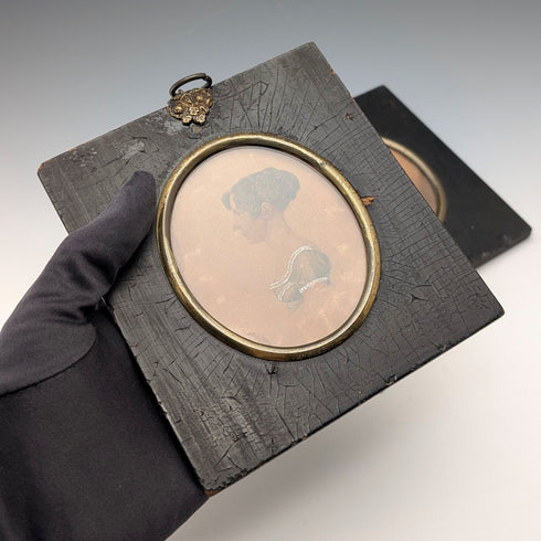 英国アンティーク ミニチュアポートレート 肖像画 ペア