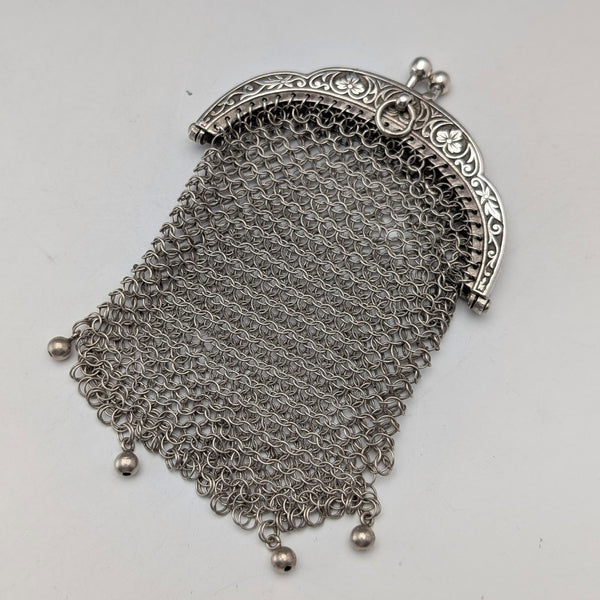 German antique 800 silver mesh wallet with coin purse