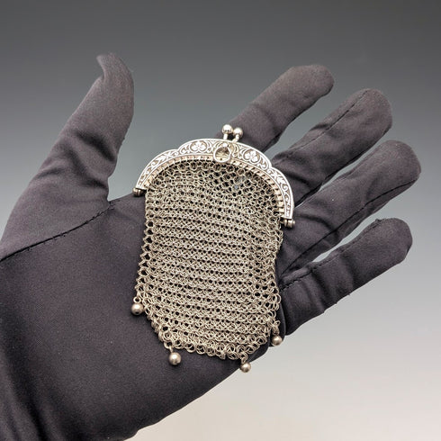 德國古董 800 銀網狀錢包,附零錢包