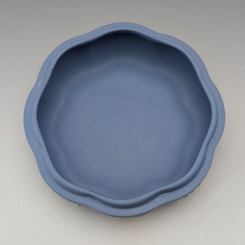 British Vintage Wedgwood Jasperware Round Box for Small Items, Pale Blue, No Lid