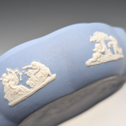 British Vintage Wedgwood Jasperware Round Box for Small Items, Pale Blue, No Lid