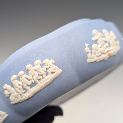 British Vintage Wedgwood Jasperware Round Box for Small Items, Pale Blue, No Lid