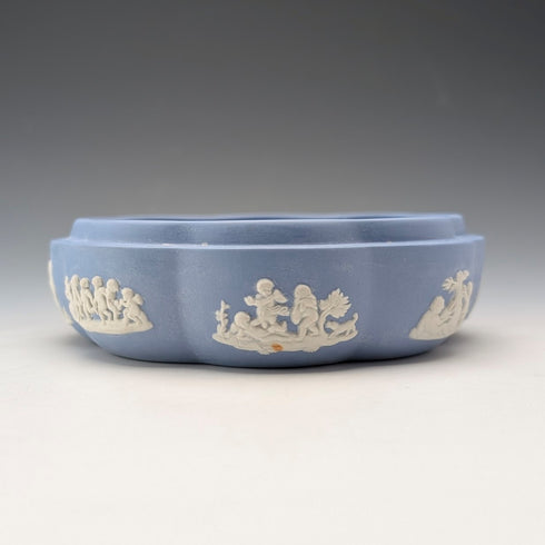 British Vintage Wedgwood Jasperware Round Box for Small Items, Pale Blue, No Lid