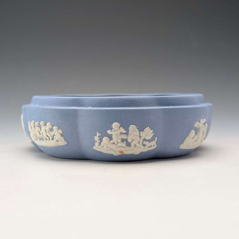 British Vintage Wedgwood Jasperware Round Box for Small Items, Pale Blue, No Lid