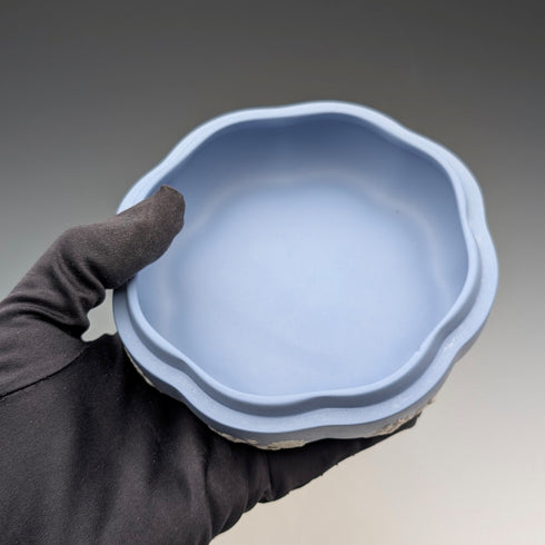 British Vintage Wedgwood Jasperware Round Box for Small Items, Pale Blue, No Lid