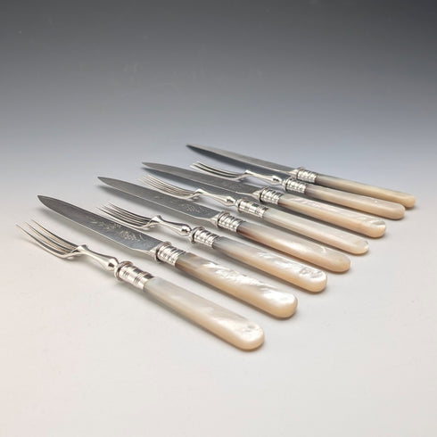 19世紀後半 英国アンティーク 白蝶貝ハンドル ティーカトラリー4ペア Mappin&Webb