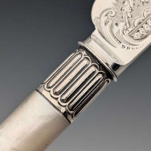 1876年 英国アンティーク 純銀ブレード&白蝶貝ハンドル カトラリー6ペア 木箱入り James Dixon&Sons