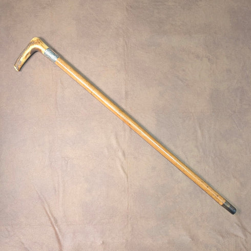 1901年英國古董馬六甲桿 L 型鹿角柄純銀裝飾手杖 88 公分亨利·豪威爾