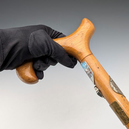 復古英國旅遊離合器手柄健行手杖棕褐色桿身 89 厘米