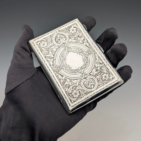 1898年 英国アンティーク 純銀製 両開き型カードケース 83g Charles Chesterman