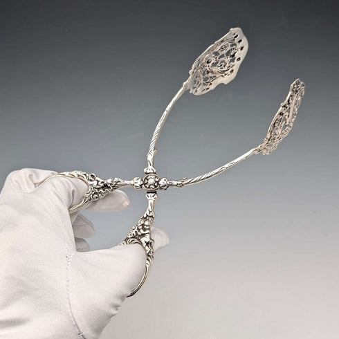 Circa 1900 German antique 800 silver cake tongs