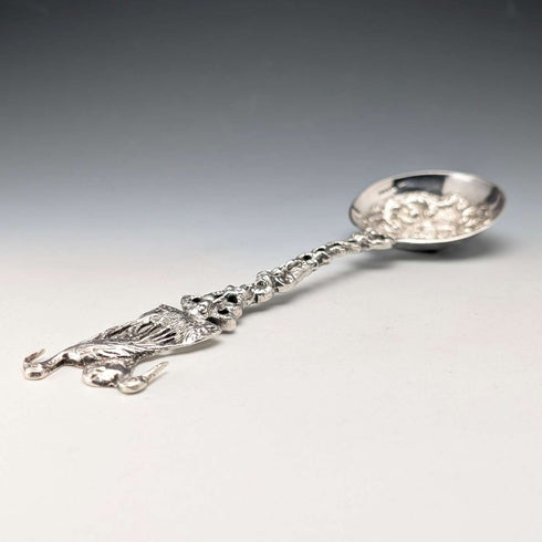 1904 British antique sterling silver large spoon with relief decoration by Samuel Boyce