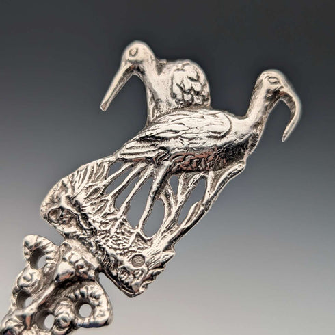 1904 British antique sterling silver large spoon with relief decoration by Samuel Boyce