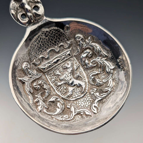 1904 British antique sterling silver large spoon with relief decoration by Samuel Boyce