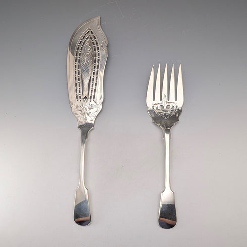 Antique British silver plate fish server pair, circa 1895, Mappin & Webb