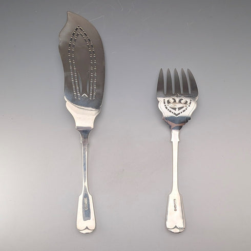 Antique British silver plate fish server pair, circa 1895, Mappin & Webb
