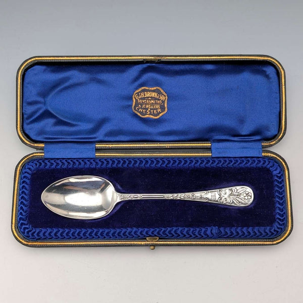 1909 年英國古董純銀洗禮勺,由 John Round & Son 製造,以盒裝形式