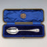 1909 British antique sterling silver Christening spoon by John Round & Son, in case