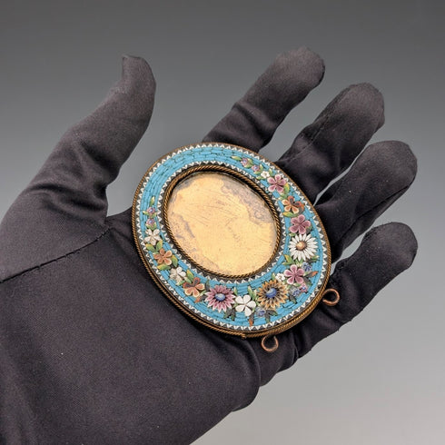 古董微馬賽克裝飾黃銅小相框相框/肖像