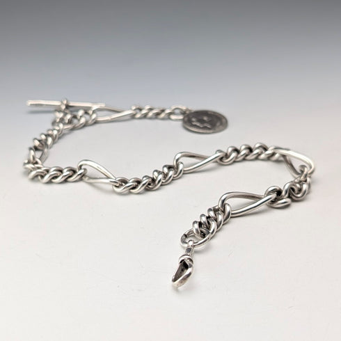 Circa 1900 British Antique Fancy Link Sterling Silver Albert Chain 64g Coin Infob